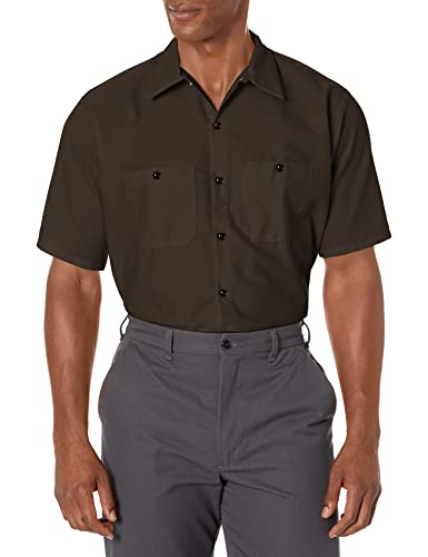 Red Kap Men's Industrial Work Shirt, Short Sleeve, Chocolate Brown, Medium