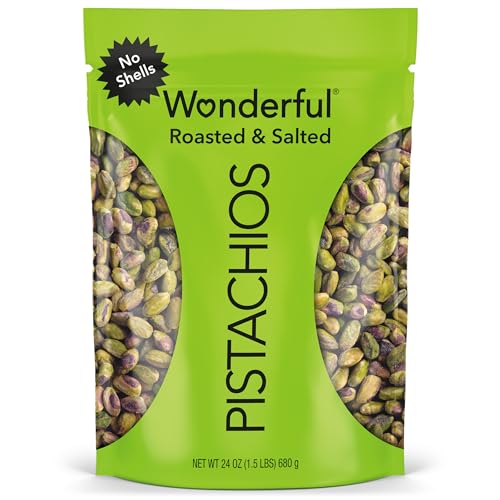 Wonderful Pistachios No Shells, Roasted & Salted Nuts, 24 Ounce Resealable Bag, Protein Snacks, Gluten Free, Healthy Snack