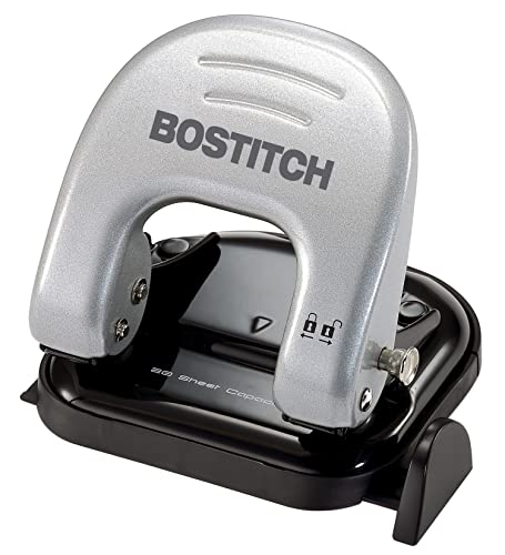 Bostitch Office EZ Squeeze Reduced Effort 2-Hole Punch, 2 Sheets, Locking Handle, Silver (231)