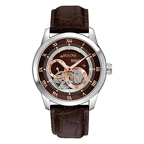 Bulova Men's Stainless Steel Automatic Rose Two Tone Brown Skeleton Dial