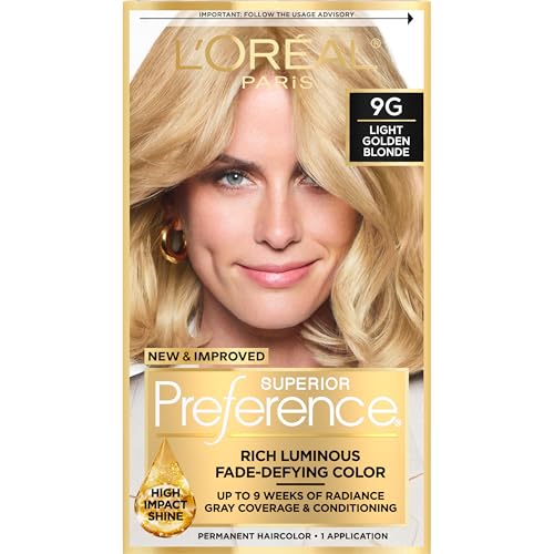 L'Oreal Paris Superior Preference Fade-Defying + Shine Permanent Hair Color, 9G Light Golden Blonde, Pack of 1, Hair Dye
