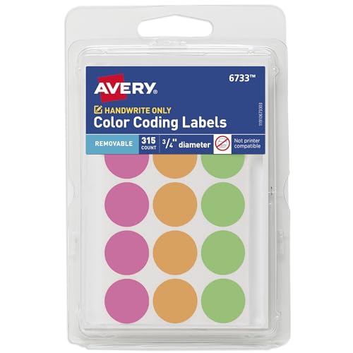 Avery Round Color Coding Labels, 0.75 Inch, Assorted, Removable,Pack Of 315 (599039322080)