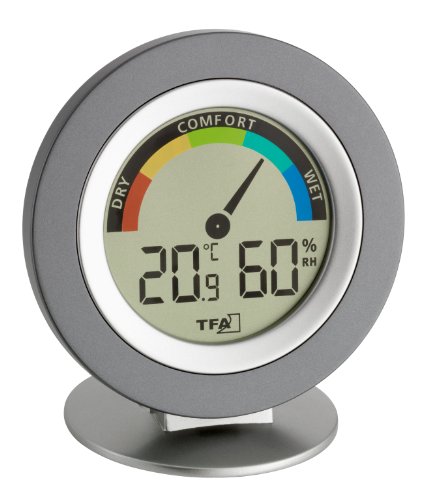 (-32%) TFA Dostmann Thermo-Hygrometer digital Cosy, 30.5019.10, Luftfeuchtigkeit und Temperatur innen, Höchst-und Tiefstwerte, Raumklimakontrolle, farbigen Komfortzonen, grau