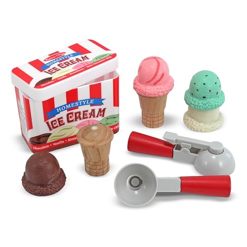 Melissa & Doug Scoop and Stack Ice Cream Playset, Magnetic Wooden Toys & Pretend Play Kitchen Accessories, Preschool Learning Toys for Girls & Boys 3+ - FSC Certified