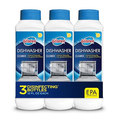 Glisten Dishwasher Cleaner, Removes Limescale, Rust, Buildup, and Grease, Lemon Scent, Made in the USA, 12 Ounce Bottle, 3-Pack