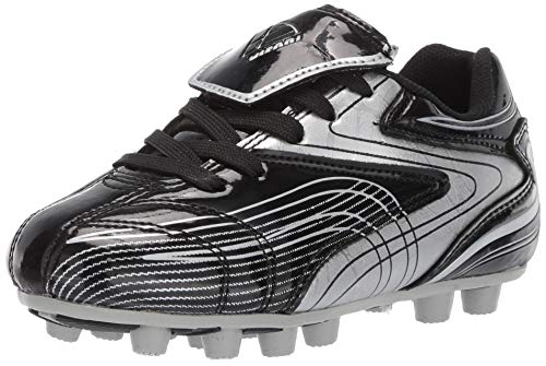 Vizari Striker FG Soccer Shoes | Firm Ground Cleats for Outdoor Surfaces and Fields | Lightweight and Easy to wear Youth Outdoor Soccer Cleats | Black/Silver | 8 Toddler