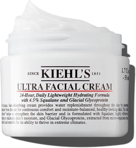 Kiehl's Ultra Facial Cream, with 4.5% Squalane to Strengthen Skin's Moisture Barrier, Skin Feels Softer and Smoother, Long-Lasting Hydration, Easy and Fast-Absorbing, All Skin Types - 1.7 fl oz