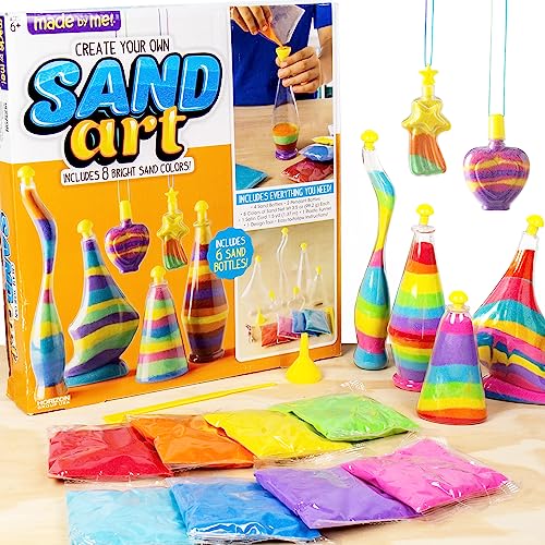Made By Me Create Your Own Sand Art, 4 Sand Bottles & 2 Pendent Bottles with 8 Bright Sand Colors, Designing Tool & More, Great Staycation or Birthday Party Activity for Kids Ages 6, 7, 8, 9