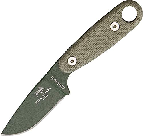 ESEE Knives Izula-II Fixed Blade Knife, Micarta Handle, Molded Sheath, Clip Plate (OD Green)