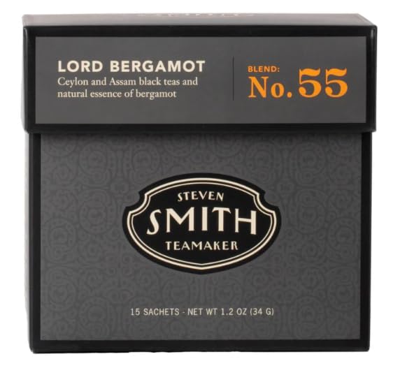 Steven Smith Teamaker Lord Bergamot No. 55, Caffeinated, Sugar-Free, Sustainably Grown, Full Leaf Earl Grey Black Tea Bags, 15 Sachets, 1.2oz each