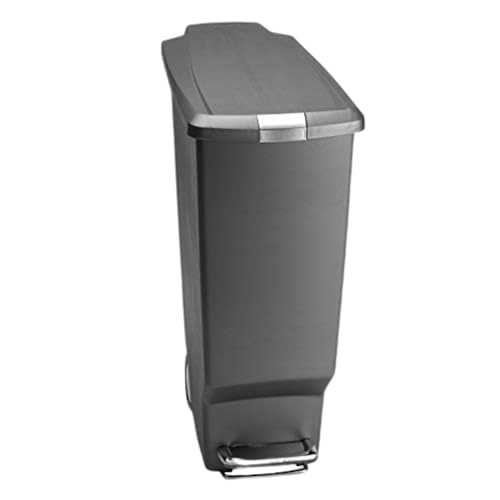 simplehuman 40 Liter / 10.6 Gallon Slim Kitchen Step Trash Can With Secure Slide Lock, Grey Plastic