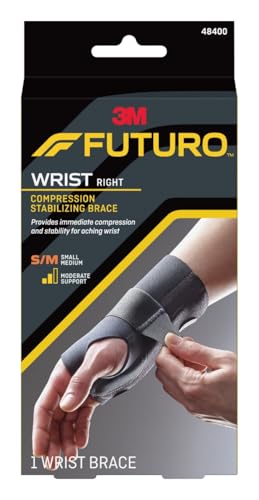 FUTURO Compression Stabilizing Wrist Brace, Right Hand, Small/Medium Size, Provides Support to Injured Wrists, Easy-to-U