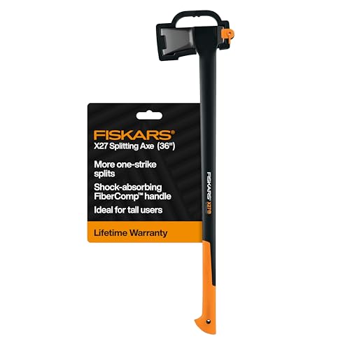 Fiskars X27 Super Splitting Axe, 36" Wood Splitting Axe for Medium to Large Size Logs with Shock-Absorbing Handle, Split Firewood, Forged Steel Blade, Bushcraft Gear and Camping Hatchet