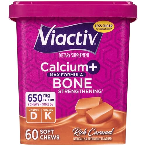 Viactiv Calcium +Vitamin D3 Supplement Soft Chews, Caramel, 60 Chews - Calcium Dietary Supplement for Bone Health