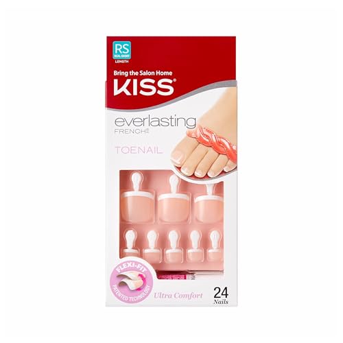 KISS Everlasting, Press On Toenails, Nail Glue Included, 'Limitless', French, Short Size, Squoval Shape, Includes 24 Nails, 2g Glue, 1 Manicure Stick, 1 Mini file