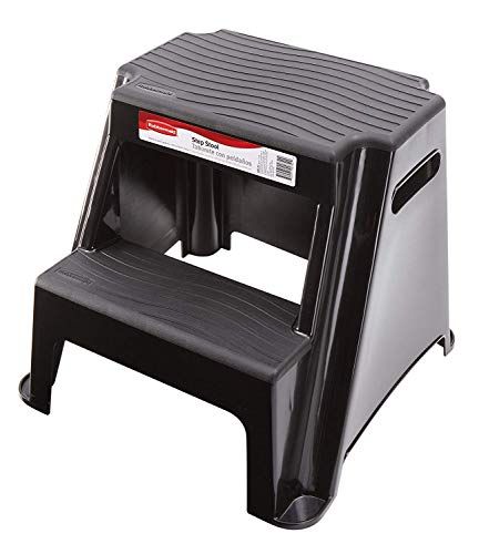 Rubbermaid 2-Step Molded Plastic Step Stool Lightweight Slip Resistant Treads Black