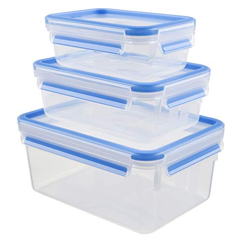 (-40%) EMSA Clip & Close Frischhaltedosen-Set, rechteckig, 0,55 L u. 1,00 L u. 2,20 L, Aufbewahrungsboxen, 100 Prozent dicht, spülmaschinen-, gefrier-, mikrowellenfest, Transparent, Blau, 508566