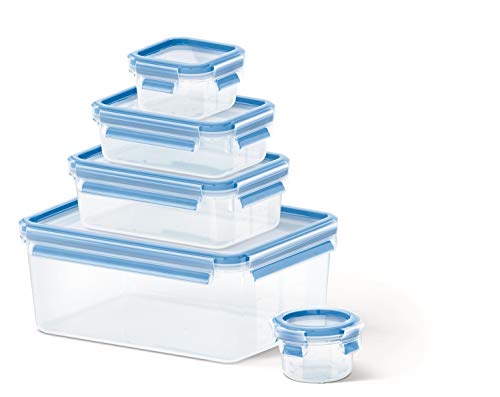 (-59%) EMSA Clip & Close Frischhaltedosen-Set, rechteckig, 0,15 u. 0,2 u. 0,55 u. 1,00 u. 3,70 L, Aufbewahrungsboxen, 100 Prozent dicht, spülmaschinen-, gefrier-, mikrowellenfest, Transparent, Blau, 508568