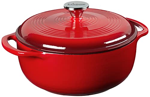 Lodge Enameled Cast Iron Dutch Oven with Lid 4.5 Qt Island Spice Red