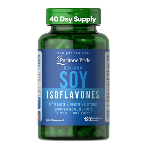 Puritan's Pride Non-GMO Soy Isoflavones 750mg, Dietary Supplement with Active Daidzein, Genistein, and Glycitein Supports Menopause and Hot Flashes, 120 Rapid Release Capsules