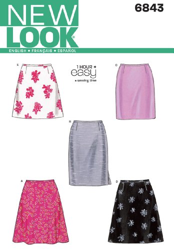 New Look Sewing Pattern 6843: Misses Skirts, Size A, Cotton,Wool, White, A (8-10-12-14-16-18)