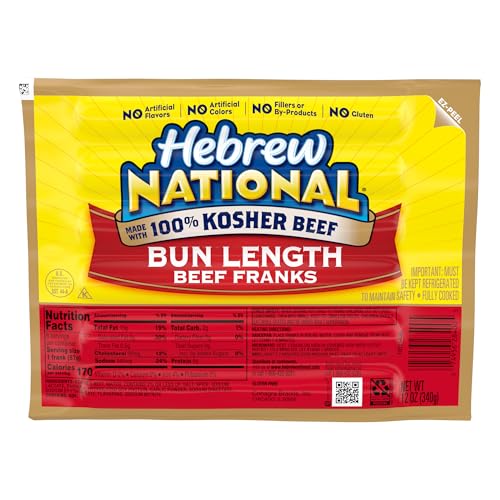 Hebrew National Bun Length Beef Franks, 12 OZ, 6 Count Pack