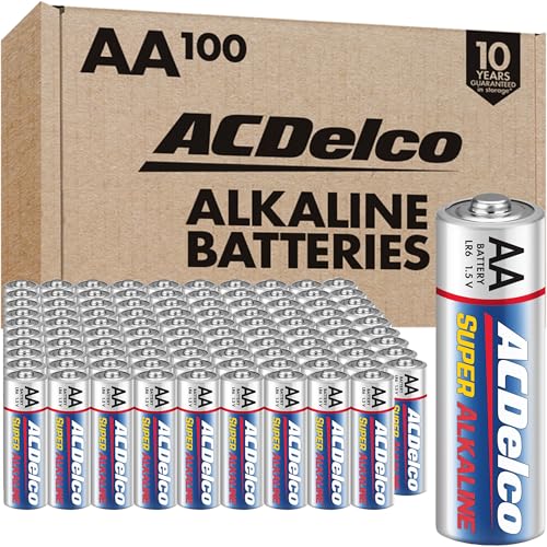 ACDelco 100-Count AA Batteries, Maximum Power Super Alkaline Battery, 10-Year Shelf Life, Reclosable Packaging