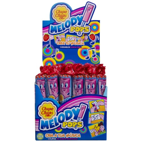 (-13%) Chupa Chups Melody Pops Erdbeere, Thekendisplay mit 48 fruchtigen Erbeer-Lollis in Flötenform zum Musik spielen, für Partys und Weihnachten, 48 x 15g