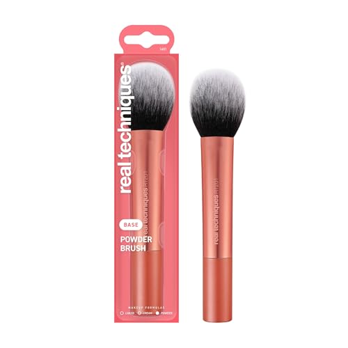Real Techniques Ultra Plush Powder Makeup Brush, For Setting Powder, Bronzer, & Blush, Sheer, Buildable Coverage, Large, Fluffy Powder Brush, Vegan, Cruelty-Free & Synthetic Bristles, 1 Count
