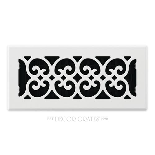 Decor Grates FS410-WH Scroll Design Floor Register,4x10 Inches, White