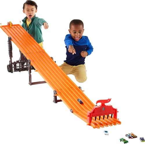 Hot Wheels Toy Car Track Set with Lights, Sounds & 6 1:64 Scale Vehicles, Super 6-Lane Raceway, 8-foot Track that Rolls Up for Storage (Amazon Exclusive)