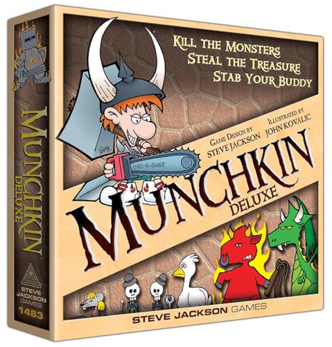 Munchkin Deluxe Board Game (Base Game), Family Board & Card Game, Adults, Kids, & Fantasy Roleplaying Game, Ages 10+, 3-6 Players, Avg Play Time 120 Min, From Steve Jackson Games