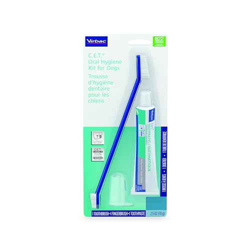 Virbac C.E.T. Oral Hygiene Kit for Cats and Dogs | 3 Piece Set with Dual Ended Toothbrush, Fingerbrush, and Poultry Flavor 2.5 oz tube of Toothpaste | Remove Plaque & Tartar Buildup