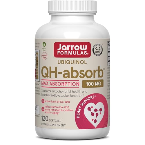 Jarrow Formulas QH-Absorb, 100 mg, Ubiquinol Dietary Supplement for Healthy Cardiovascular Function, 120 Softgels, 120 Day Supply