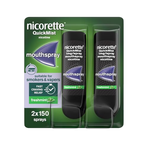 Nicorette QuickMist Mouthspray, Freshmint (2 x 150 Sprays) Smoking or Vaping Cessation Aid, designed to start reducing cravings in 30 seconds (Quit Smoking or Quit Vaping Aid)