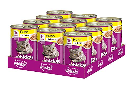 (-10%) Whiskas Katzenfutter Nassfutter Adult 1+ mit Huhn in Gelee, 12 Dosen (12 x 400g)