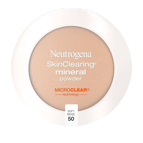 Neutrogena SkinClearing Mineral Acne-Concealing Pressed Powder Compact, Shine-Free & Oil-Absorbing Makeup with Salicylic Acid to Cover, Treat & Prevent Breakouts, Soft Beige 50,.38 oz