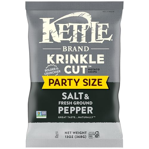 Kettle Brand Potato Chips, Krinkle Cut, Salt & Ground Pepper Kettle Chips, Party Size, 13 Oz