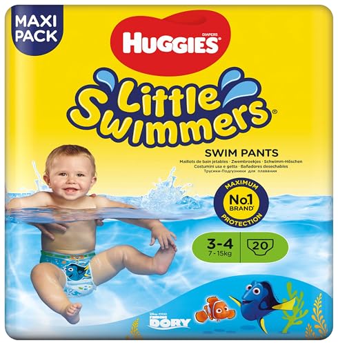HUGGIES Little Swimmers Swim Nappies, Size 3 Size 4, 7kg-15kg, 80 Pants (4 Packs x 20), Blue