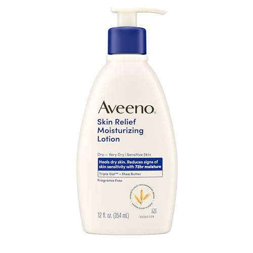 Aveeno Skin Relief Moisturizing Lotion for Very Dry, Itchy Skin with Soothing Triple Oat & Shea Butter Formula, Fragrance Free, 12 Fl. Oz
