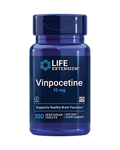 Life Extension Vinpocetine, derived from Periwinkle Plant, Concentration and Memory, Gluten-Free, Non-GMO, Vegetarian, 100 Tablets