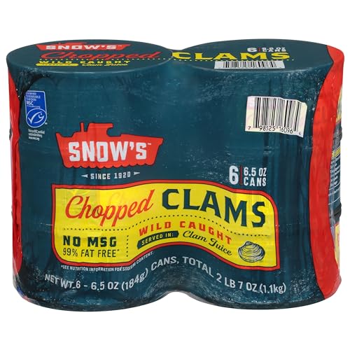 Snow's Wild Caught Chopped Clams Canned, 6.5 oz Can (Pack of 6) - 5g Protein Per Serving - Gluten Free, Keto Friendly, 99% Fat Free