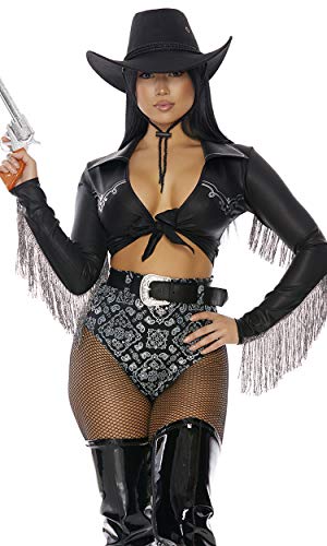 Forplay Womens 3pc. Cowgirl Adult Sized Costumes, Black Silver, Medium/Large US