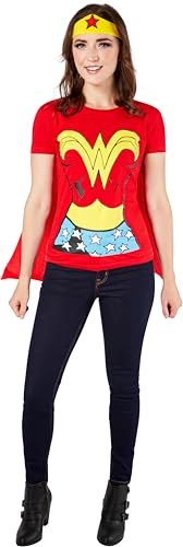 Rubies DC Comics: Wonder Woman Costume T-Shirt With Cape And Headband for Adults, Women's Medium