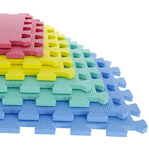 Interlocking Floor Mats - 8-Piece Nontoxic Exercise Mat or Play Mat for Toddlers, Babies or Kids - Foam Padding for Home Gym by Stalwart (Multicolor)