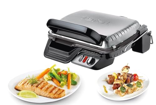 (-51%) Tefal 3in1 Kontaktgrill, mit Überback-Funktion, doppelte Grillfläche wenn aufgeklappt als Tischgrill/BBQ, Sandwich, Steak, Panini, regelbarer Thermostat, antihaftbeschichtet, Grau, GC3060