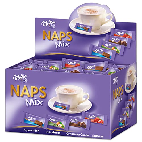 (-40%) Milka Naps Mix – Mini-Schokoladentäfelchen in 4 Sorten: Alpenmilch, Erdbeere, Haselnuss, Crème au Cacao – 1 x 1,7 kg