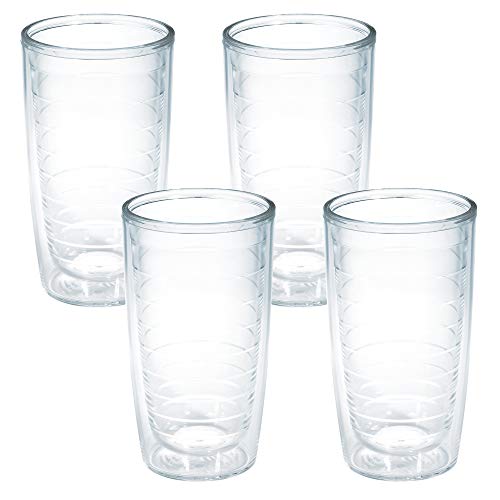 Tervis Clear & Colorful Tabletop Made in USA Double Walled Insulated Tumbler Travel Cup Keeps Drinks Cold & Hot, 16oz - 4pk, Clear