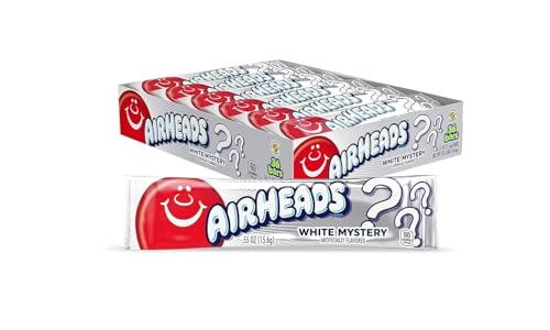Airheads Candy, White Mystery Flavor, Individually Wrapped Full Size Bars, Taffy, Non Melting, Party, Pack of 36 Bars