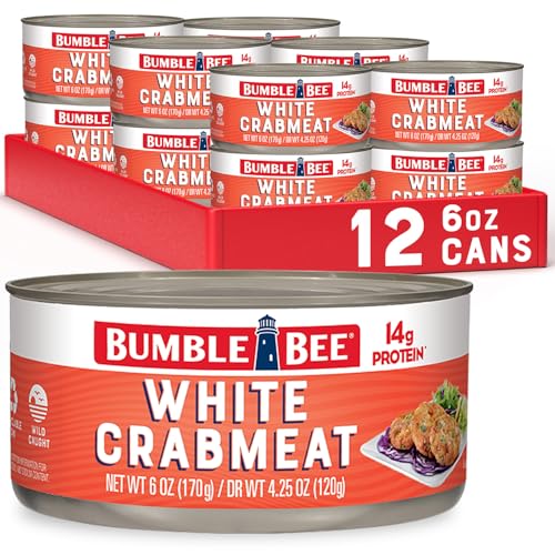 Bumble Bee White Flake Crab Meat in Water, 6 oz Can - 14g Protein & 1g Carb Per Serving - Wild Caught, Flaky, Drain Befo